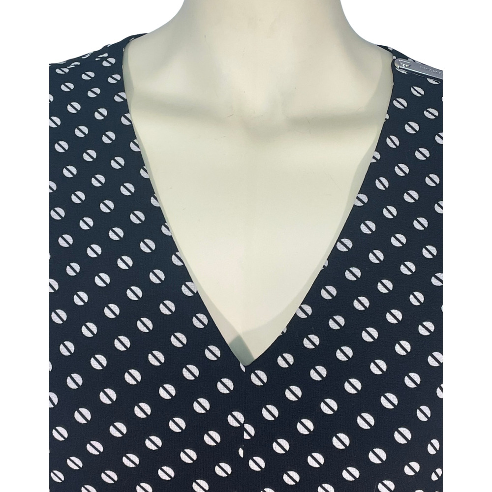 Michael Kors Sz 2 Belted Jumpsuit Cropped Pants V-Neck Bodice Black White Dots - Picture 5 of 13